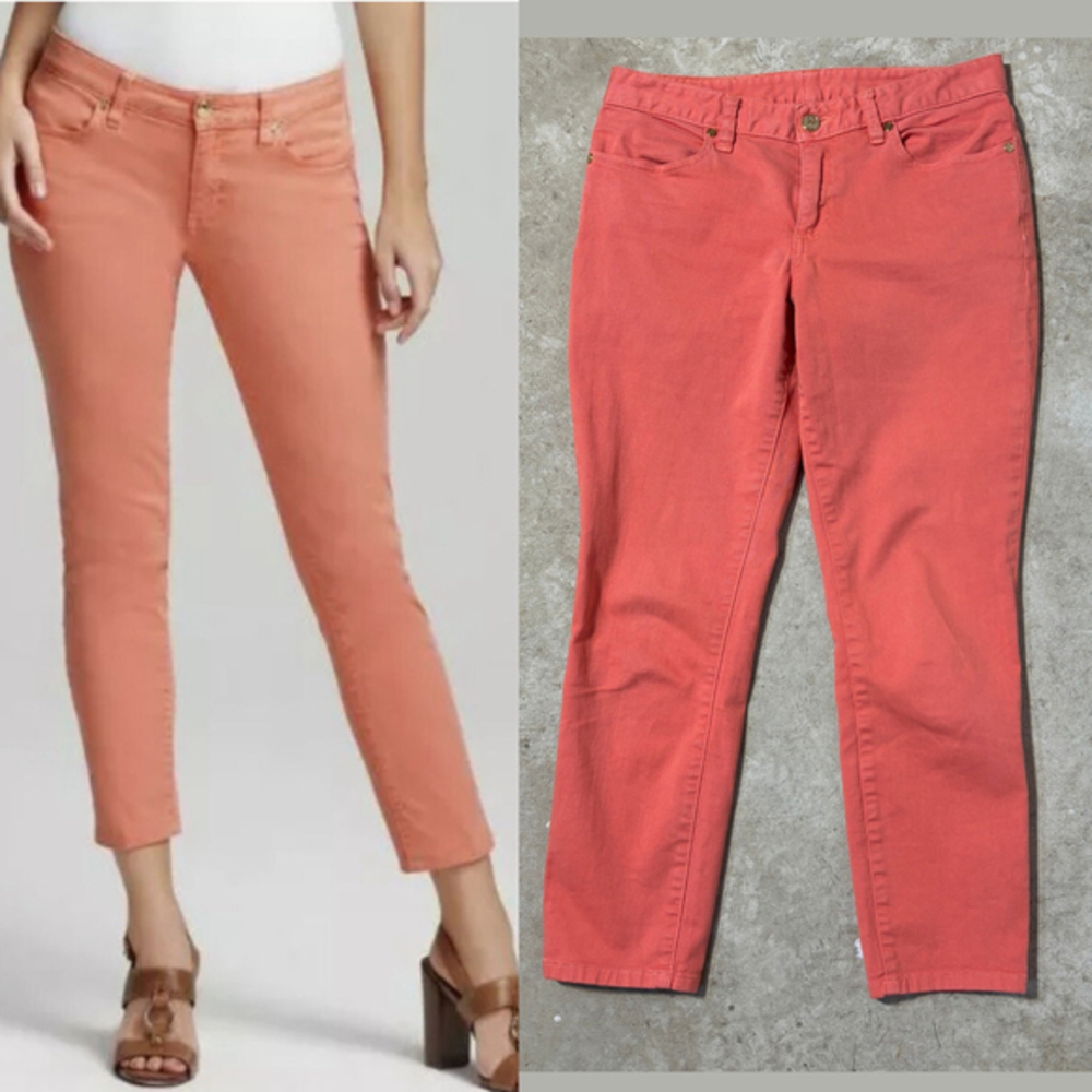 Tory Burch Cropped Skinny Jeans Women’s Size 30 Orange Salmon Zipper Fly